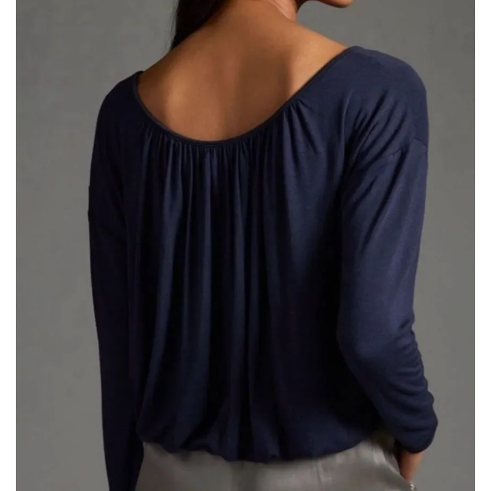 NEW Anthropologie Maeve Long Sleeve Bubble Hem Top Navy Blue XS - Picture 5 of 6